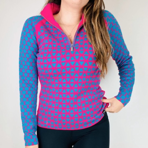 NEVE Sweaters - Neve Fuchsia and Turquoise color blocked slim fit 3/4 zip Pullover Sweater